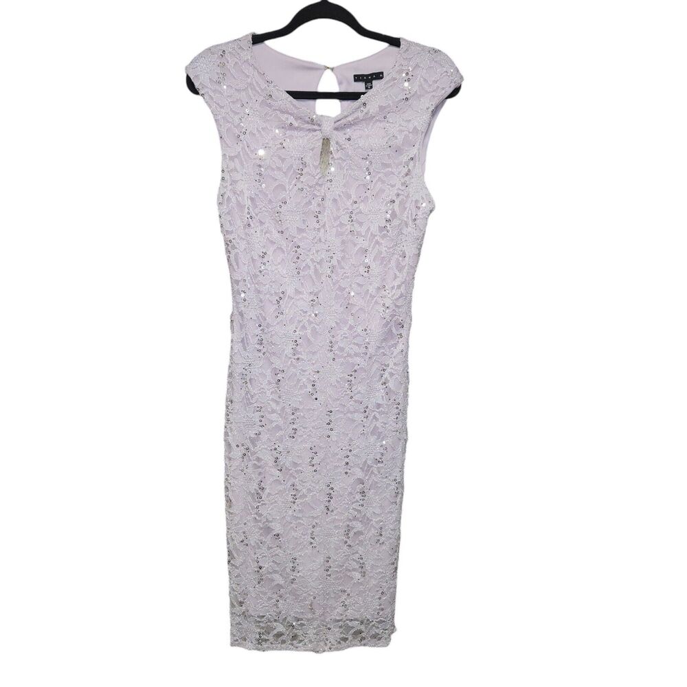 Tiana B Dress Womens Size 10 Dress Lavender Purple Sequin Lace Overlay‎ Stretch